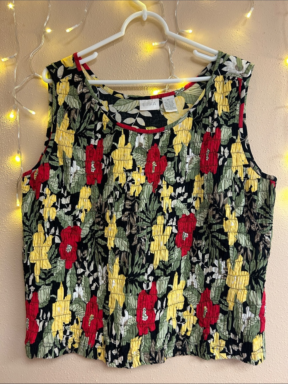 Erika Black Tank Top with Red & Yellow Floral Print XL